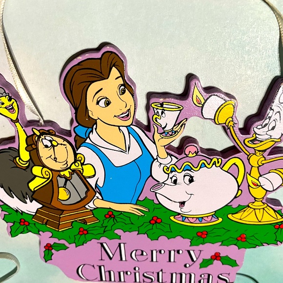 DISNEY’S BEAUTY & THE BEAST VTG 90s KURT ADLER WOODEN HANDCRAFTED XMAS ORNAMENTS - Picture 8 of 16